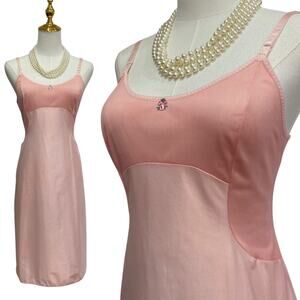 Vintage 50s Henson Kickernick Peachy Pink Nylon Rosebud Full Slip Dress Size M